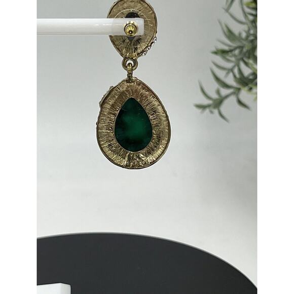 Amrita Singh Gold Tone Austrian Pave Crystal Turquoise Green Teardrop Earrings - Picture 11 of 12